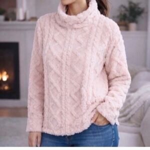 NWT Eddie Bauer Plush Cable Sherpa Turtleneck Sweater - Light Pink Sz Med